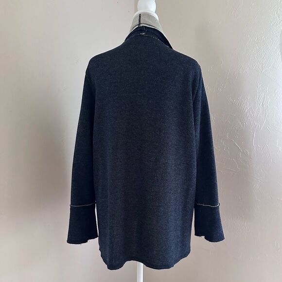 Supply & Demand Open Cardigan Sweatshirt Heathered Navy & Oatmeal Size L - Picture 4 of 9